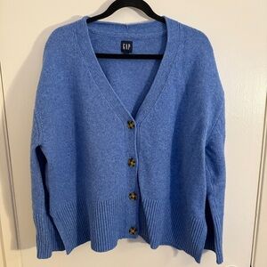 GAP Women's Blue Cardigan Sweater V-neck Large Grandpa
